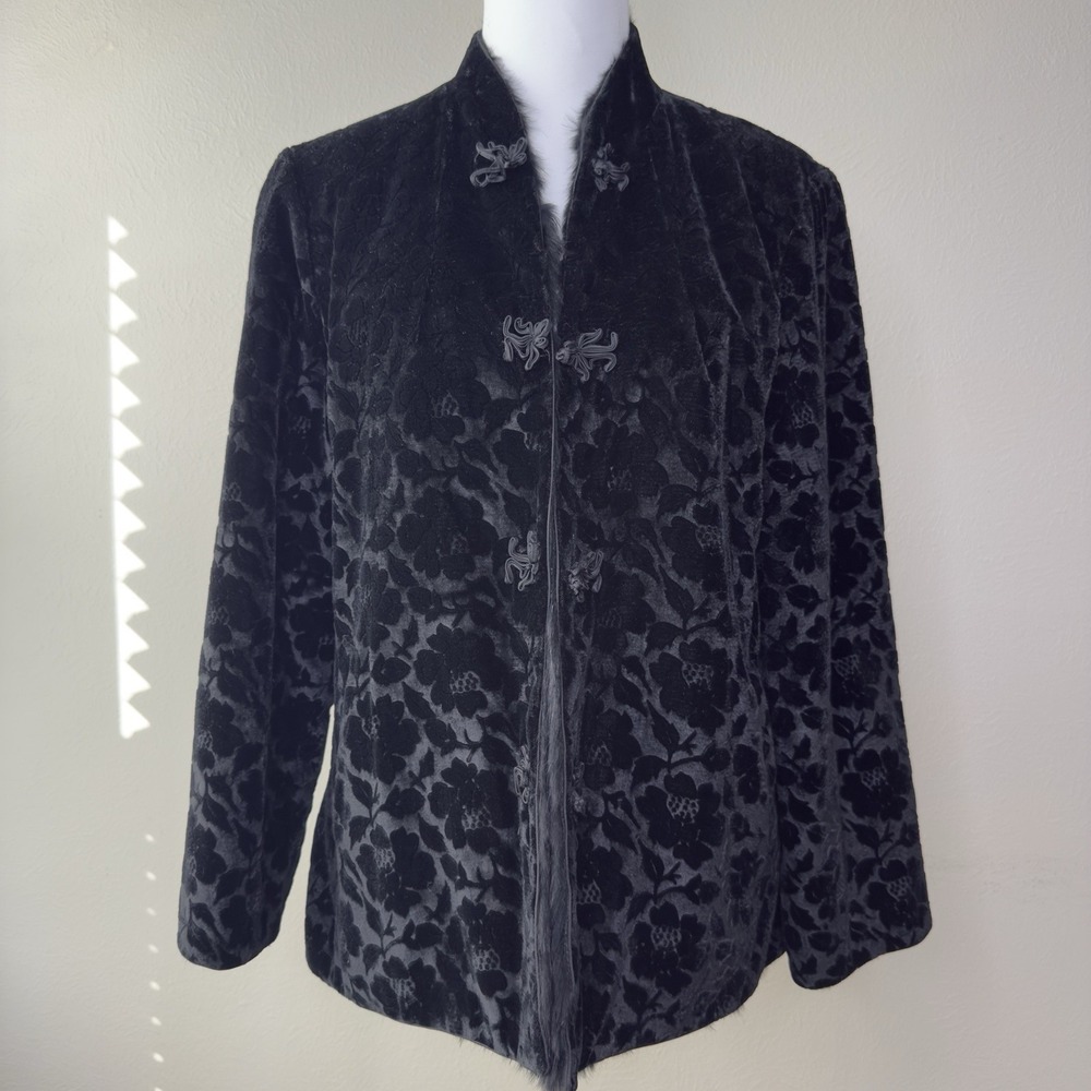 VTG S/M Floral Velvet Fur Lined Coat Reversible Jacket Chinese Artsy Regencycore